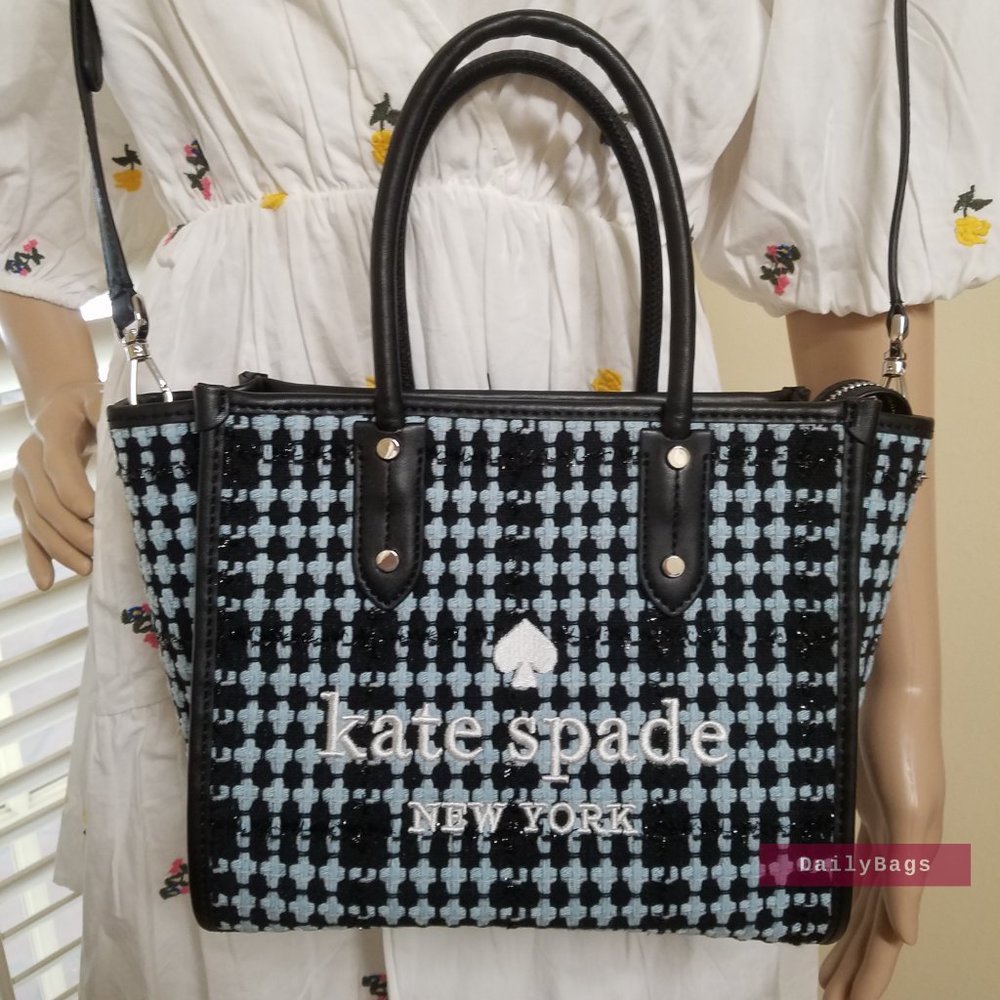 BEAUTIFUL BLACK CHECKERED PLAID BLUE CROSSBODY SMALL SATCHEL KATE SPADE  ELLA